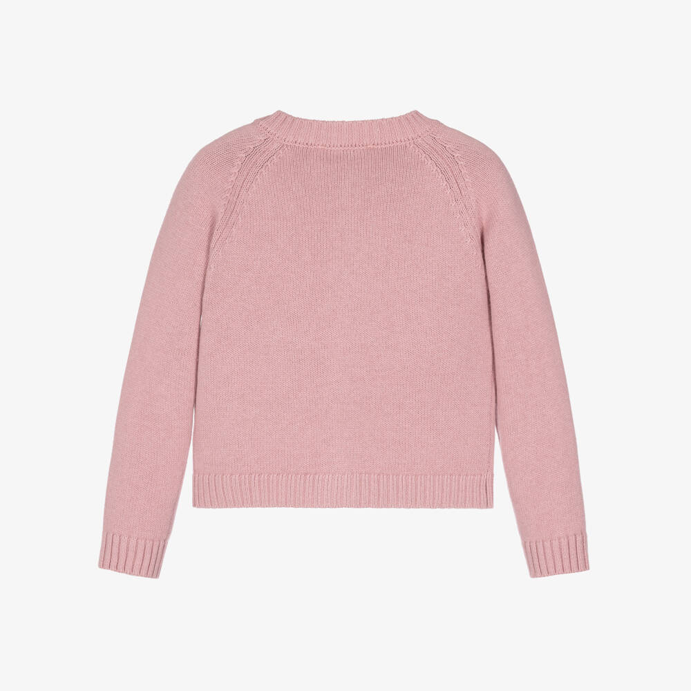 Monnalisa-Girls Pink Knitted Cardigan with Embroidered Flowers | Childrensalon