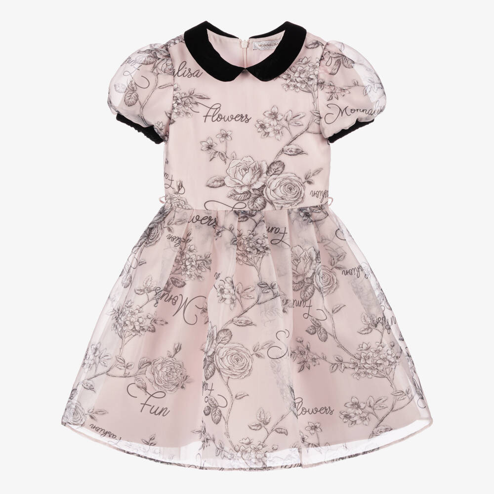 Monnalisa Шик-Girls Pink Organza Rose Print Dress | Childrensalon