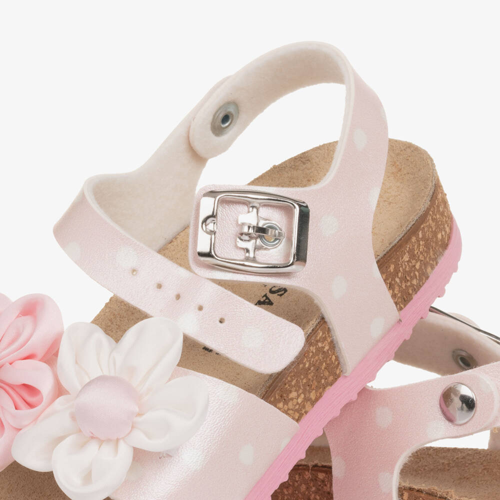 Monnalisa-صندل مزين بورود ونقاط بولكا لون زهري للبنات | Childrensalon