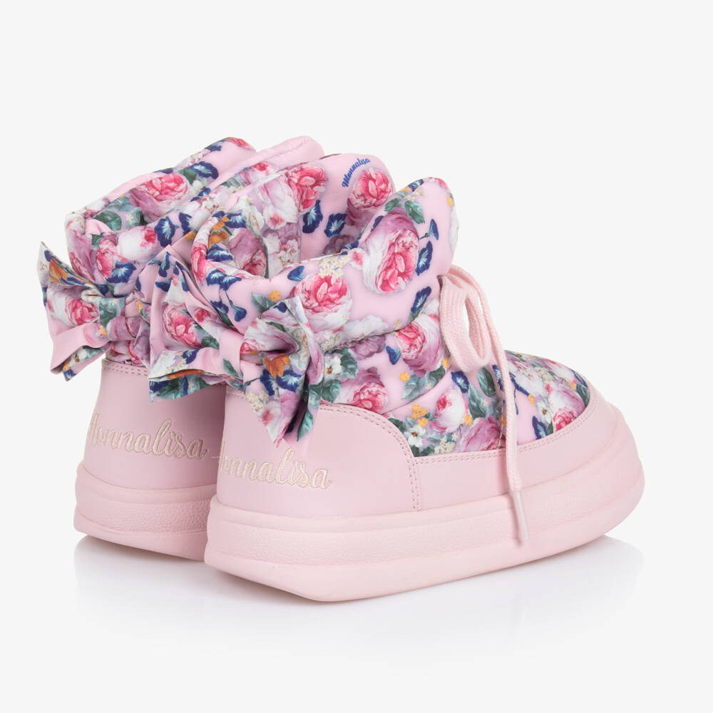 Monnalisa-Girls Pink Quilted Flower Boots | Childrensalon