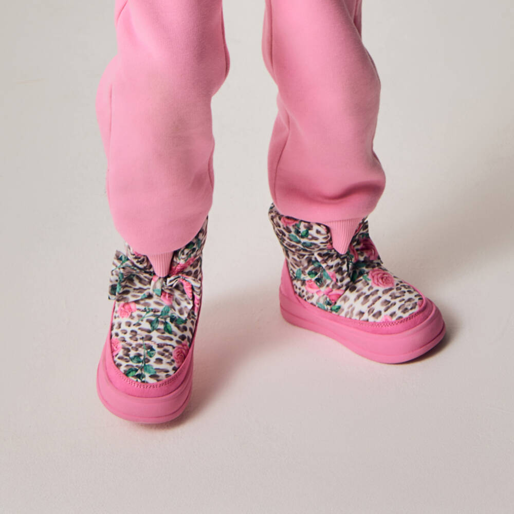 Monnalisa-Girls Pink Quilted Leopard & Rose Print Boots | Childrensalon