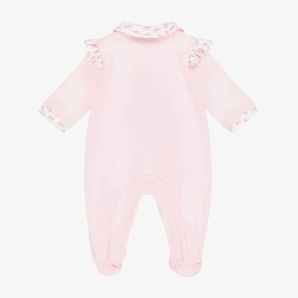 Monnalisa-Girls Pink Roses & Puppy Cotton Babygrow | Childrensalon