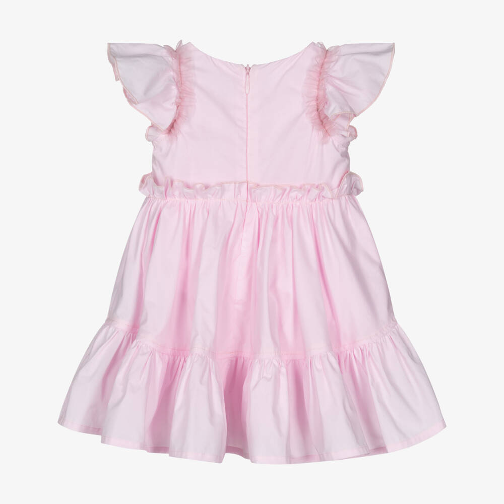 Monnalisa-Girls Pink Ruffle Trim Cotton Dress | Childrensalon