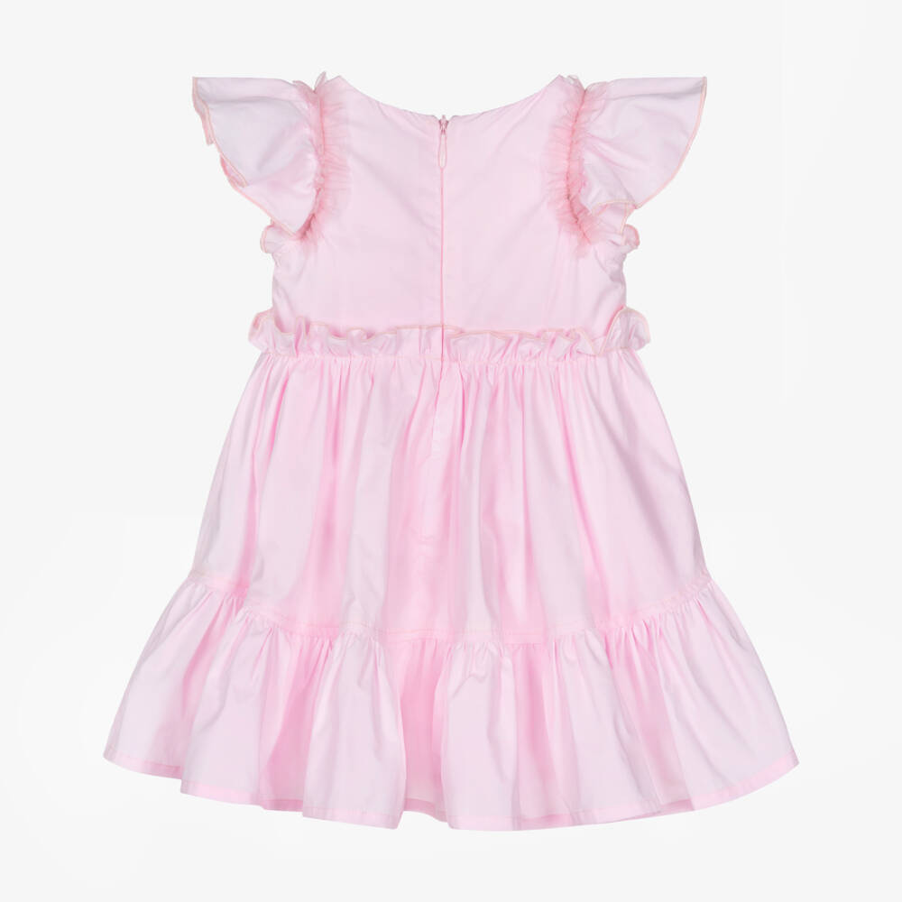 Monnalisa-Платье розовое из хлопка с оборками для девочек | Childrensalon