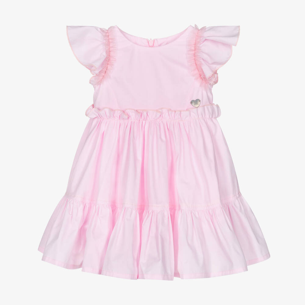 Monnalisa-Girls Pink Ruffle Trim Cotton Dress | Childrensalon