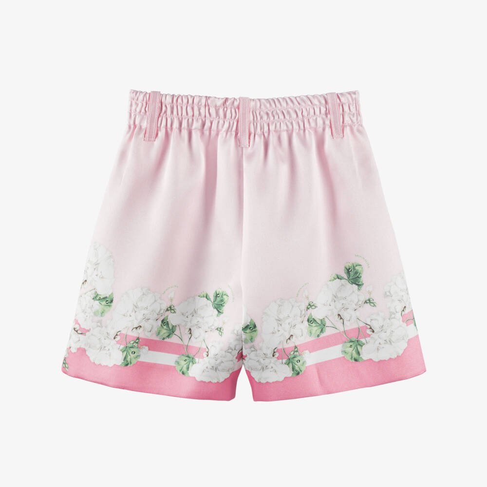 Monnalisa Chic-Girls Pink Satin Floral Shorts | Childrensalon