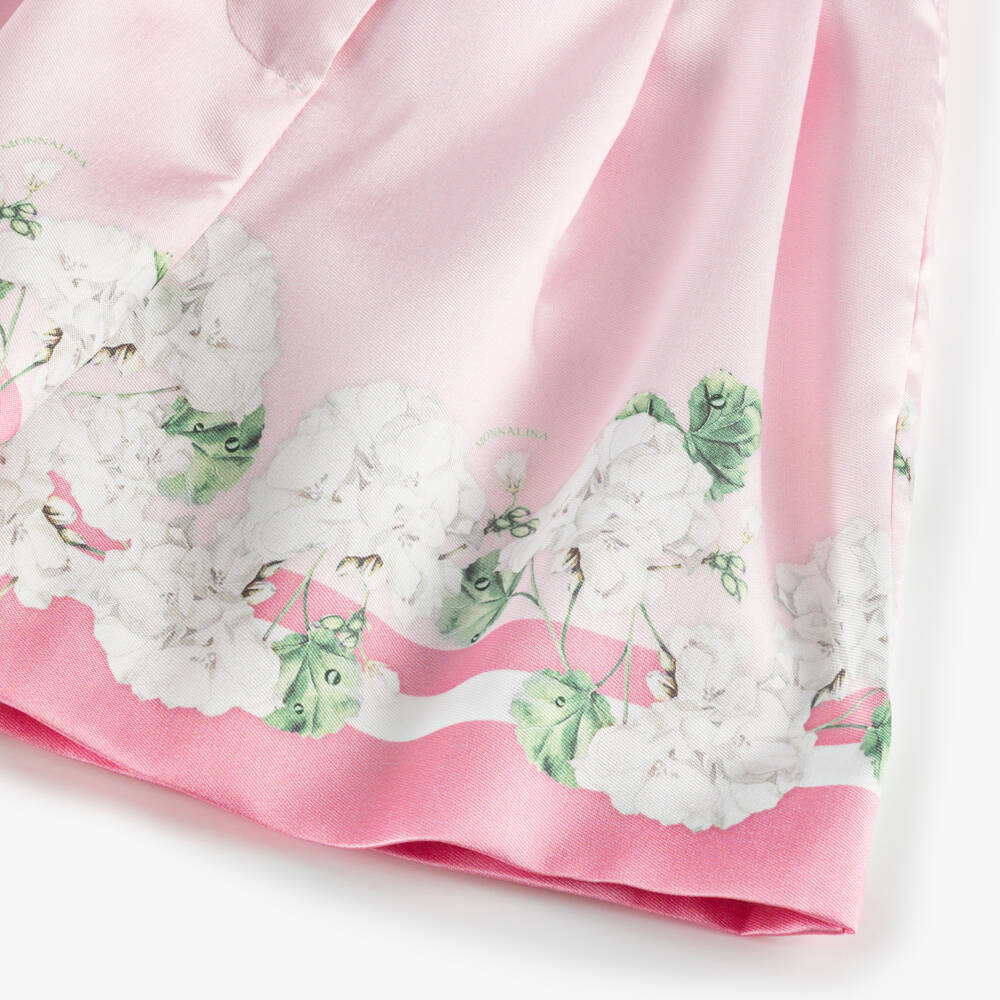 Monnalisa Chic-Girls Pink Satin Floral Shorts | Childrensalon