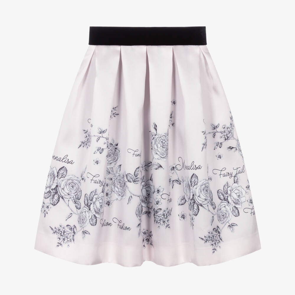 Monnalisa Chic-Girls Pink Satin Rose Print Skirt | Childrensalon
