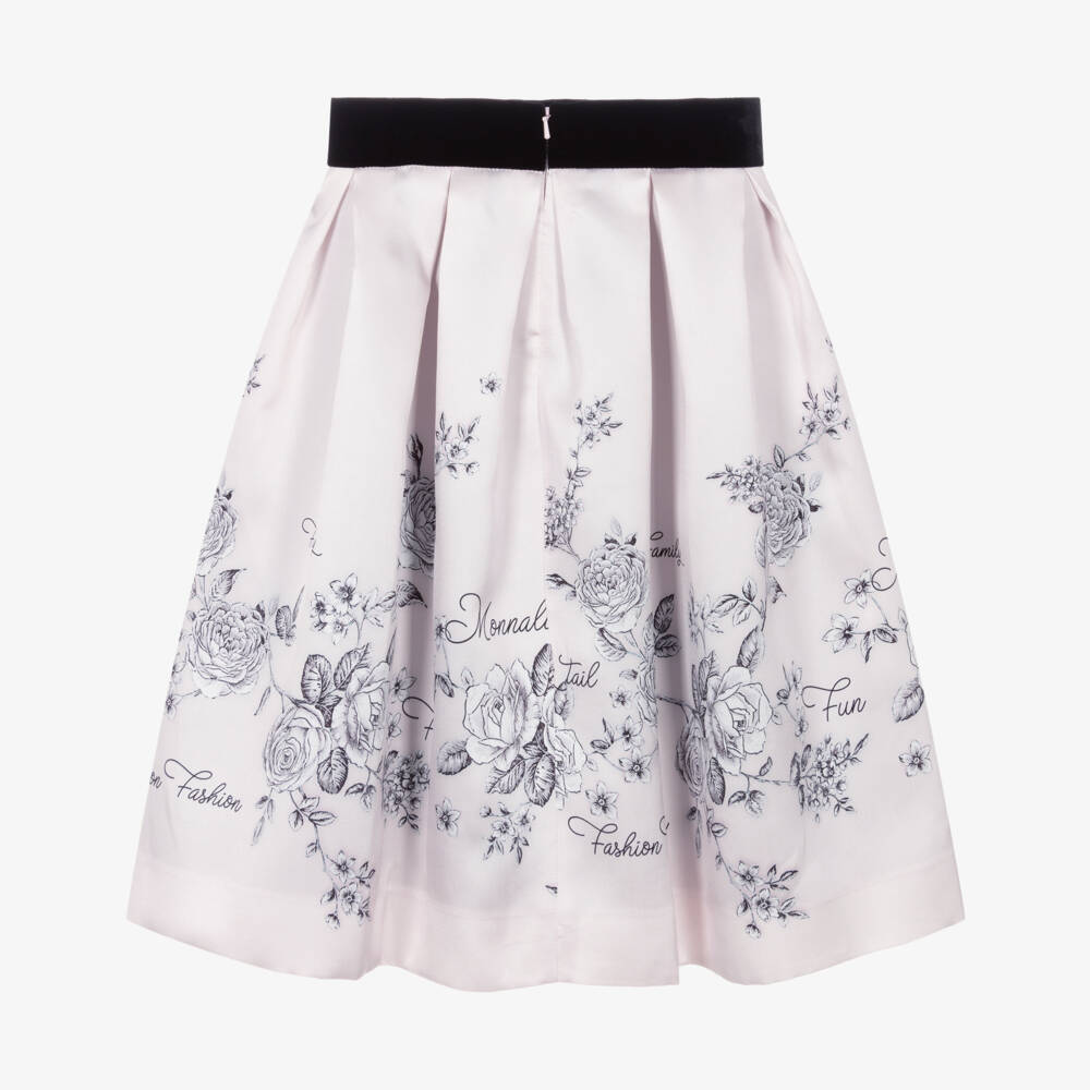 Monnalisa Chic-تنورة ساتان بنقشة ورود لون زهري للبنات | Childrensalon
