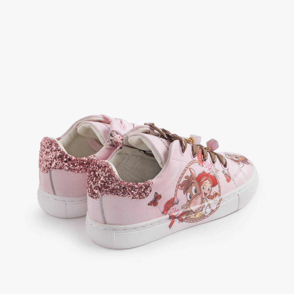 Monnalisa-Girls Pink Toy Story Leather Trainers with Jessie Prints | Childrensalon