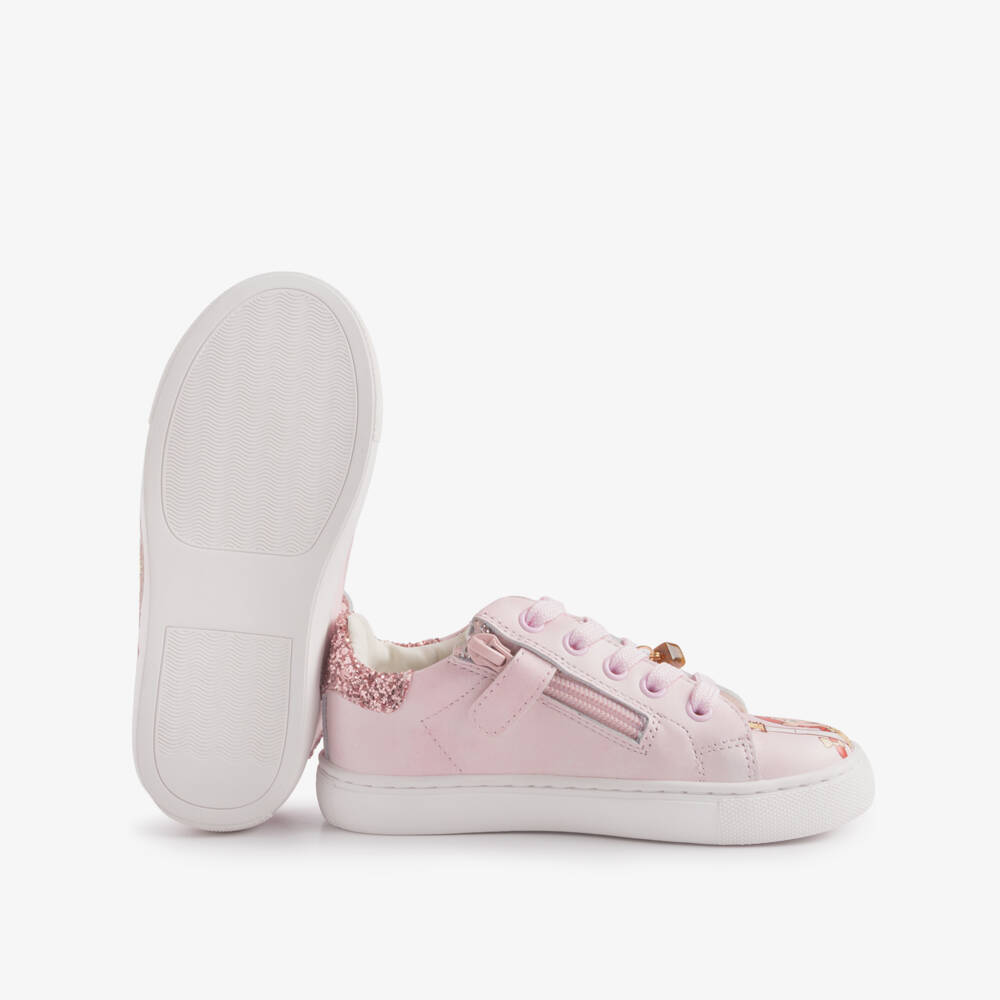 Monnalisa-Girls Pink Toy Story Leather Trainers with Jessie Prints | Childrensalon