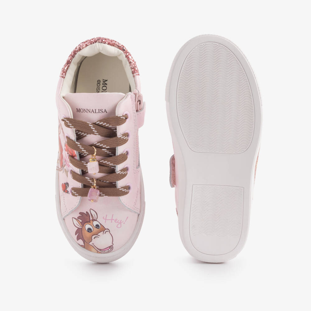 Monnalisa-Girls Pink Toy Story Leather Trainers with Jessie Prints | Childrensalon