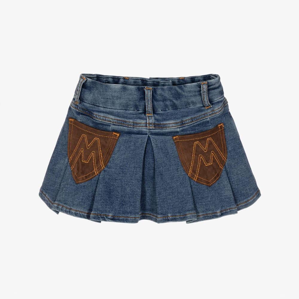 Monnalisa-Girls Pleated Blue Denim Skirt | Childrensalon