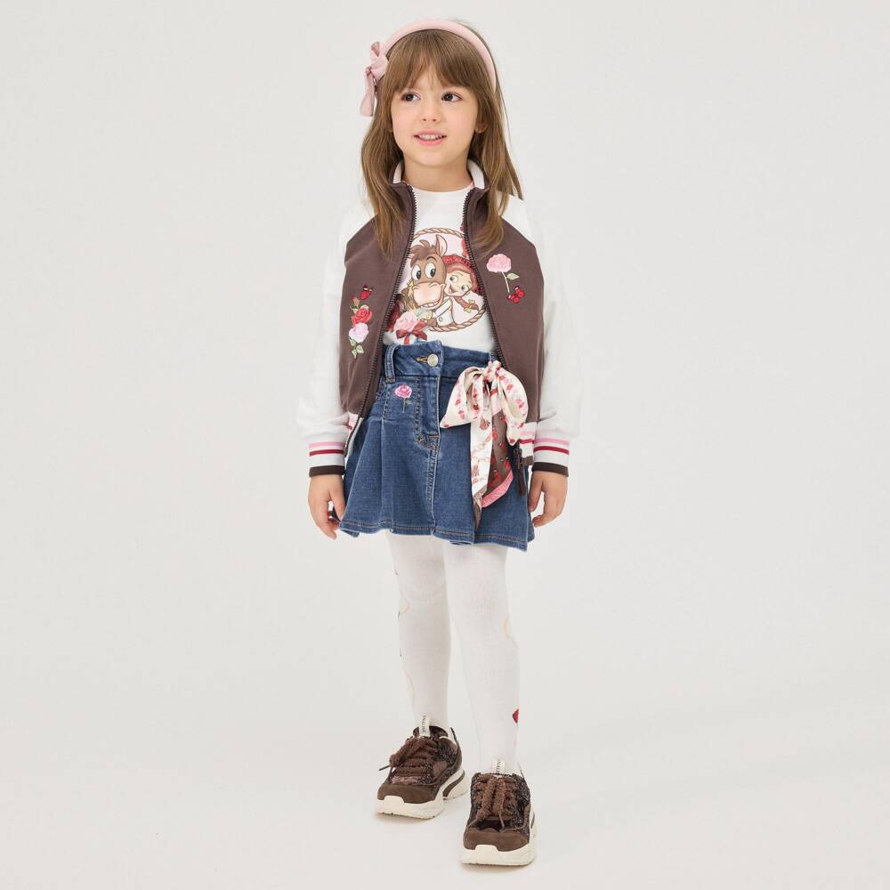 Monnalisa-Girls Pleated Blue Denim Skirt | Childrensalon