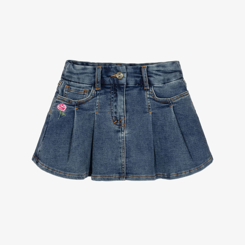 Monnalisa-Girls Pleated Blue Denim Skirt | Childrensalon