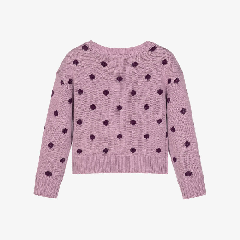 Monnalisa-Girls Purple Pansy & Polka Dot Knit Sweater | Childrensalon