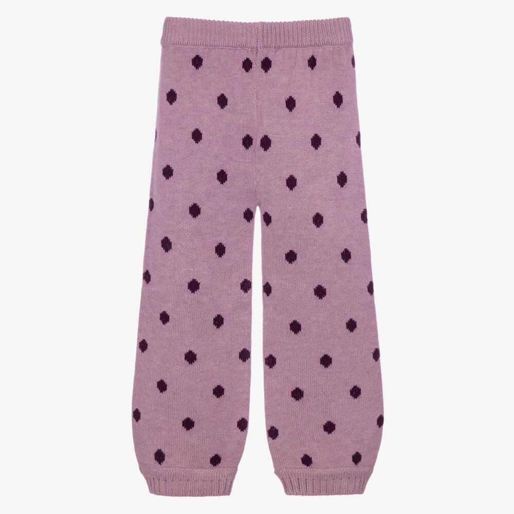 Monnalisa-Girls Purple Pansy & Polka Dot Knit Trousers | Childrensalon