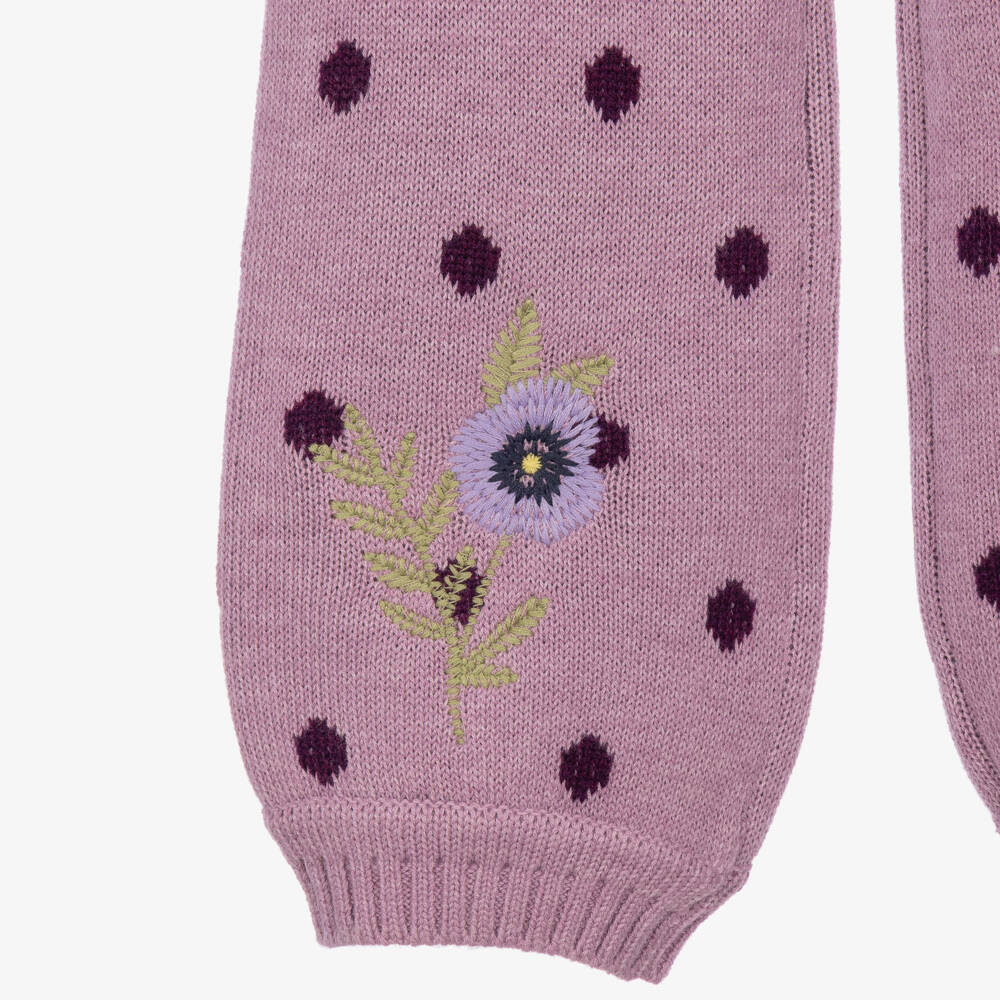 Monnalisa-Girls Purple Pansy & Polka Dot Knit Trousers | Childrensalon