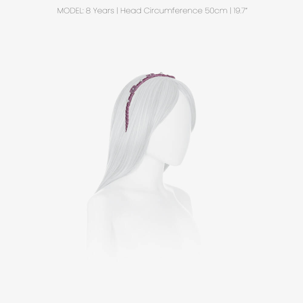 Monnalisa-Girls Purple Velvet Hairband with Beaded Flowers | Childrensalon