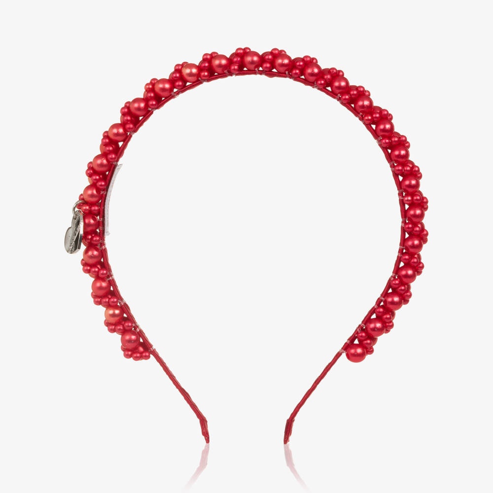 Monnalisa-Girls Red Beaded Hairband | Childrensalon