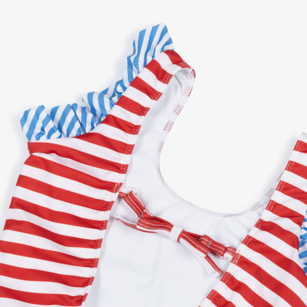 Monnalisa-Girls Red & Blue Striped Hello Kitty Swimsuit | Childrensalon
