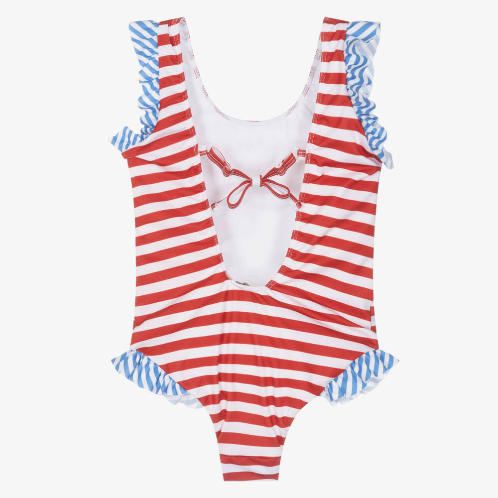 Monnalisa-Girls Red & Blue Striped Hello Kitty Swimsuit | Childrensalon