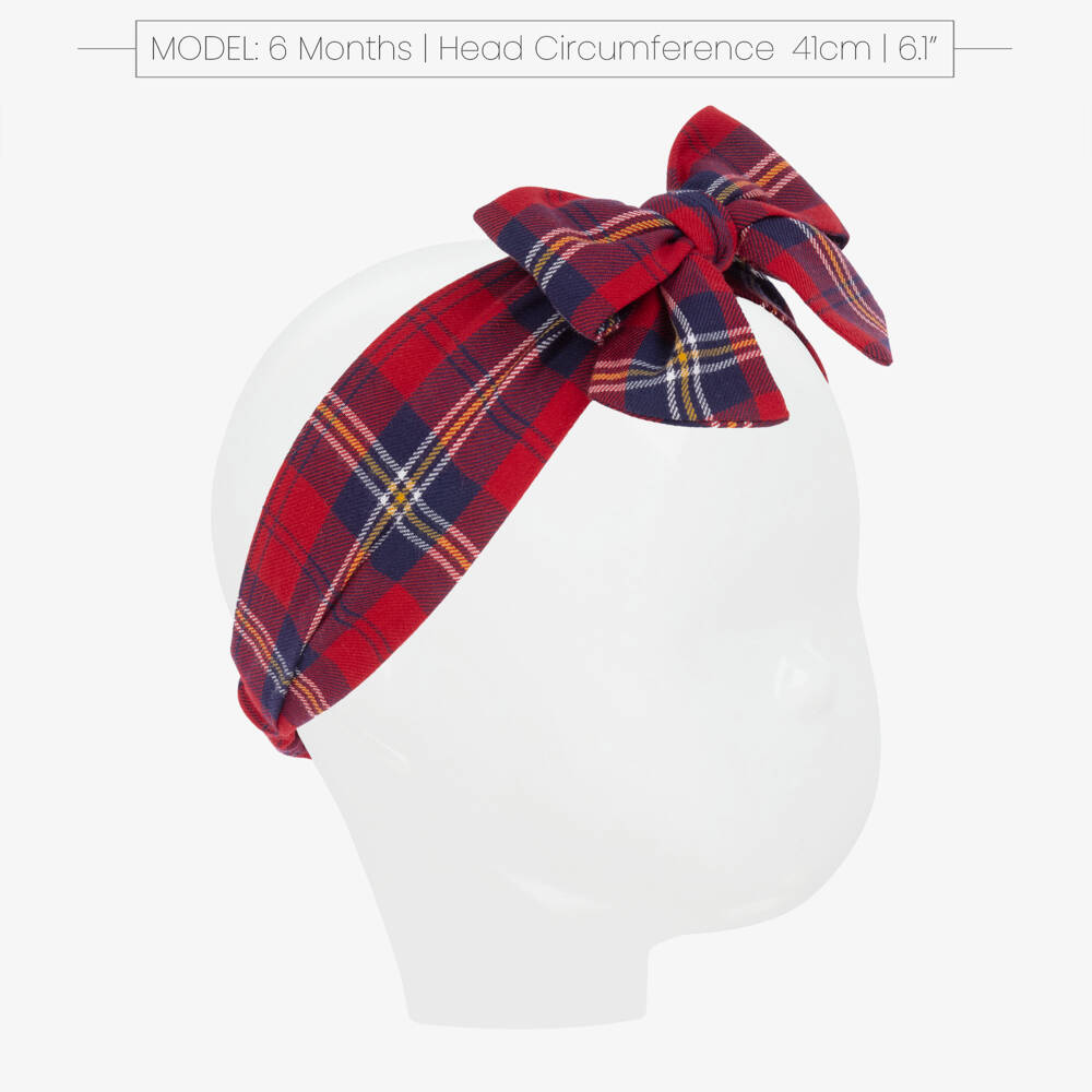 Monnalisa-Girls Red Bow Tartan Headband | Childrensalon