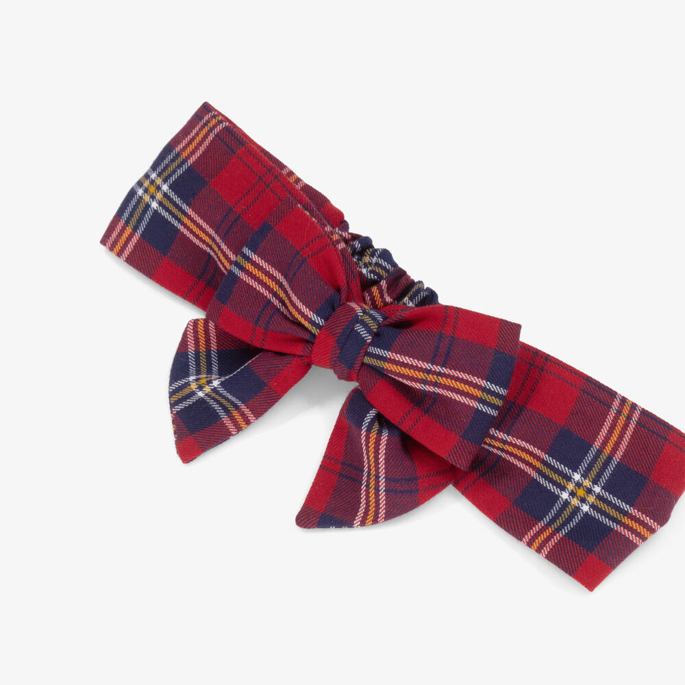 Monnalisa-Girls Red Bow Tartan Headband | Childrensalon