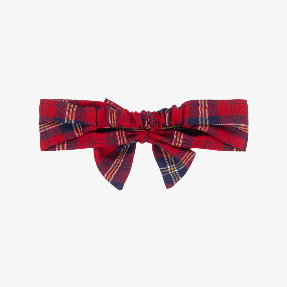 Monnalisa-Girls Red Bow Tartan Headband | Childrensalon
