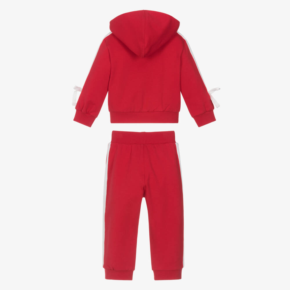 Monnalisa-Girls Red Cotton Diamanté Heart Tracksuit with Side Stripe | Childrensalon