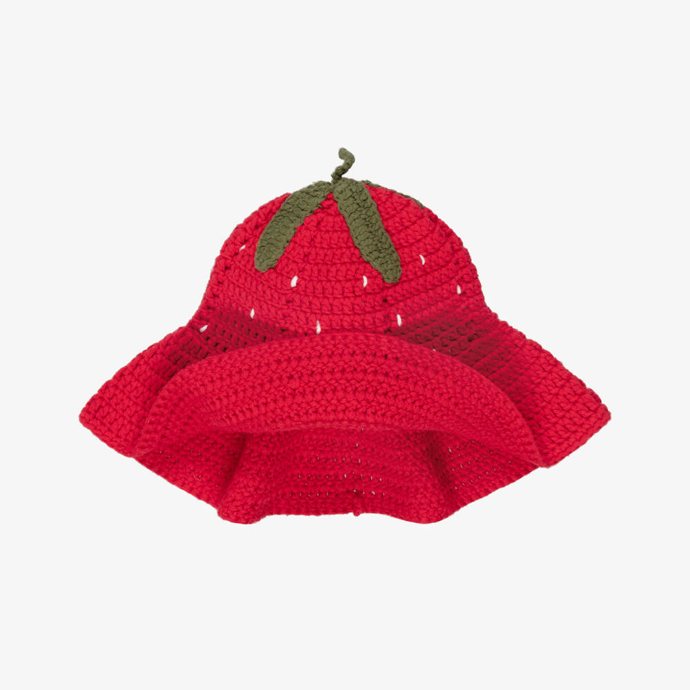 Monnalisa-Girls Red Crochet Strawberry Hat | Childrensalon