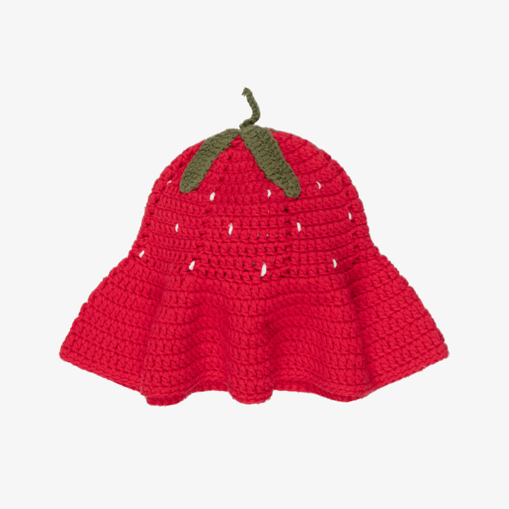 Monnalisa-Girls Red Crochet Strawberry Hat | Childrensalon
