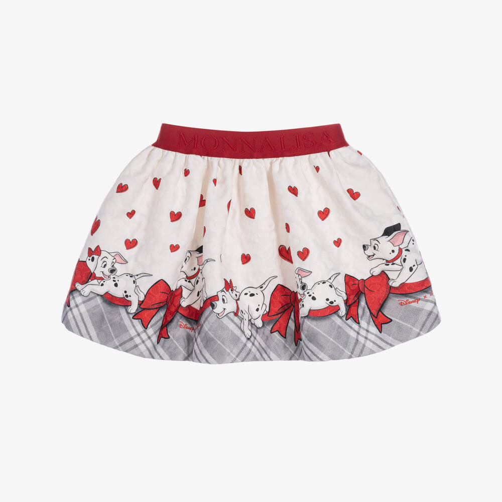 Monnalisa-Girls Red & Grey Disney Skirt with Dalmatian Pups | Childrensalon