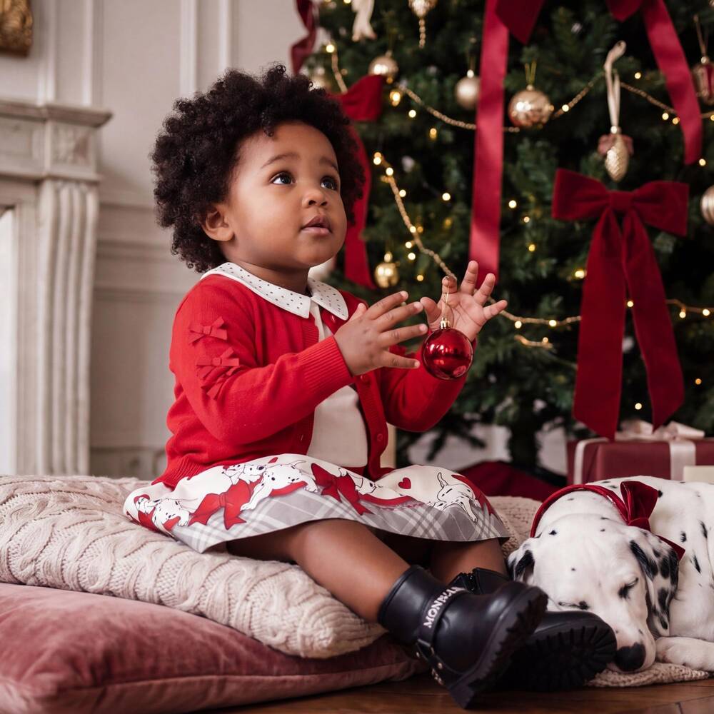 Monnalisa-Girls Red & Grey Disney Skirt with Dalmatian Pups | Childrensalon