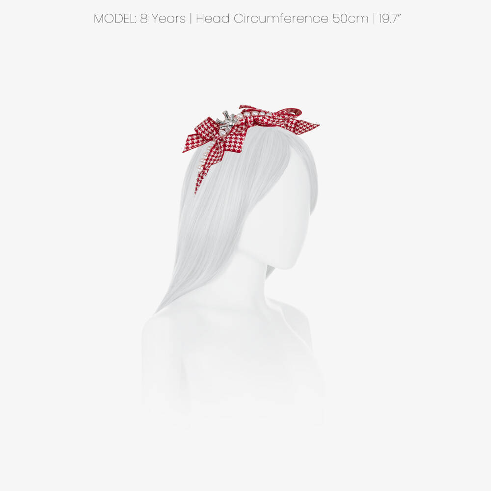 Monnalisa-Girls Red Houndstooth Hairband with Bows | Childrensalon