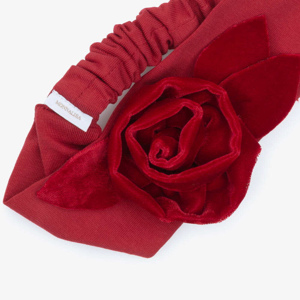 Monnalisa-Girls Red Jersey Knit Headband with Velvet Flower | Childrensalon