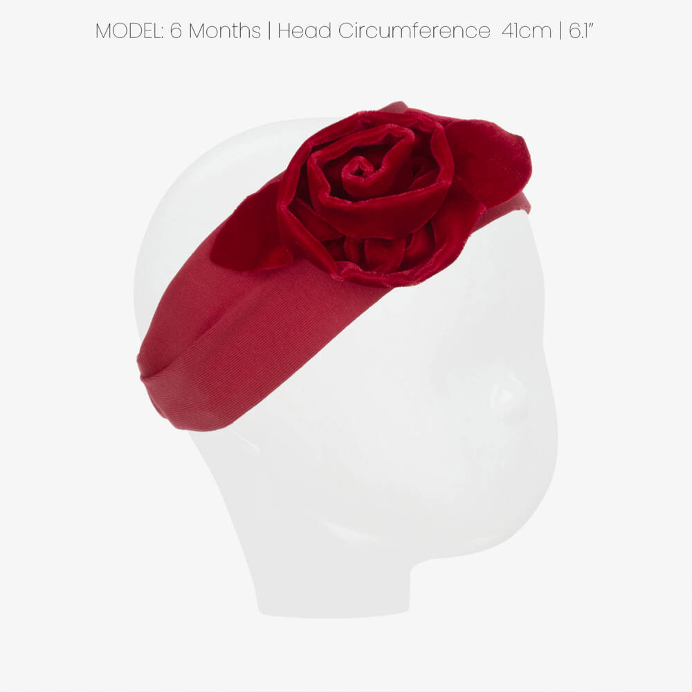 Monnalisa-Girls Red Jersey Knit Headband with Velvet Flower | Childrensalon