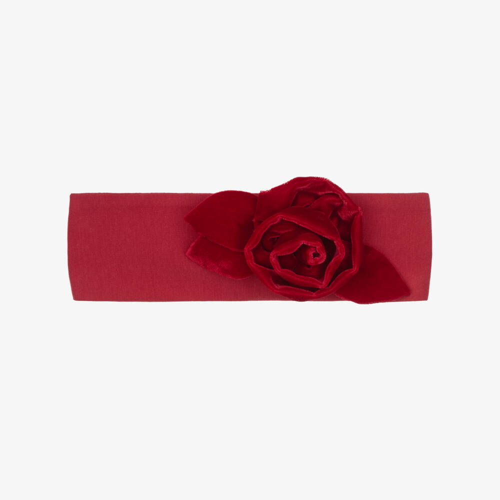 Monnalisa-Girls Red Jersey Knit Headband with Velvet Flower | Childrensalon