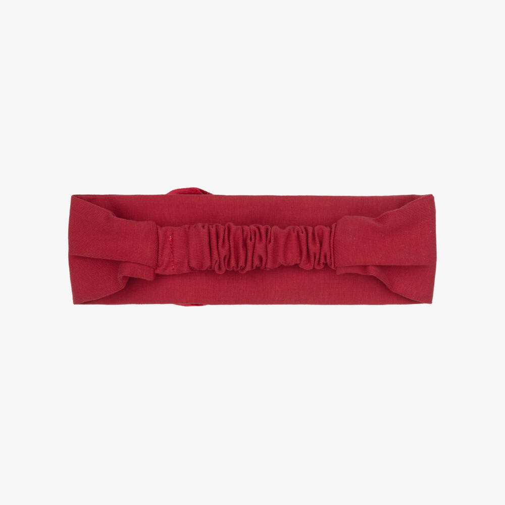 Monnalisa-Girls Red Jersey Knit Headband with Velvet Flower | Childrensalon