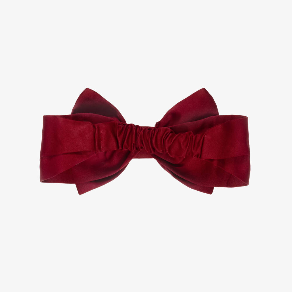 Monnalisa-Girls Red Satin Bow Headband | Childrensalon