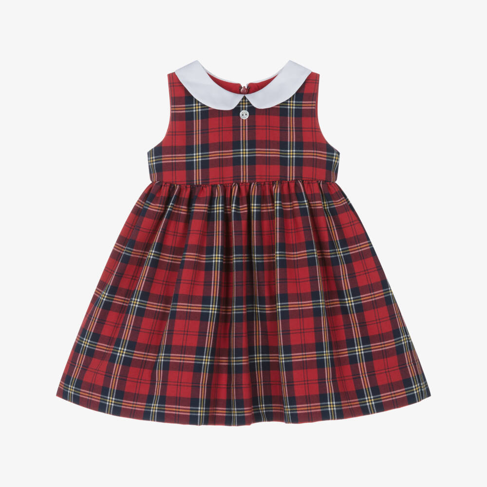 Monnalisa-Girls Red Tartan Dress with Satin Ribbon Bow | Childrensalon