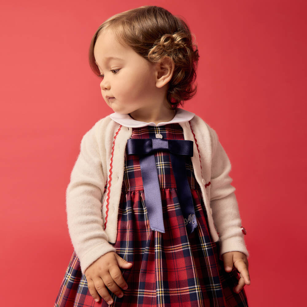 Monnalisa-Girls Red Tartan Dress with Satin Ribbon Bow | Childrensalon