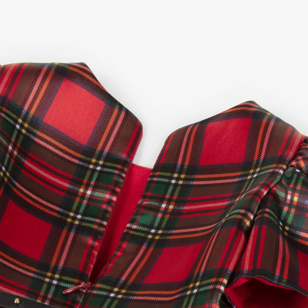 Monnalisa-Платье красную в клетку тартан с розами | Childrensalon