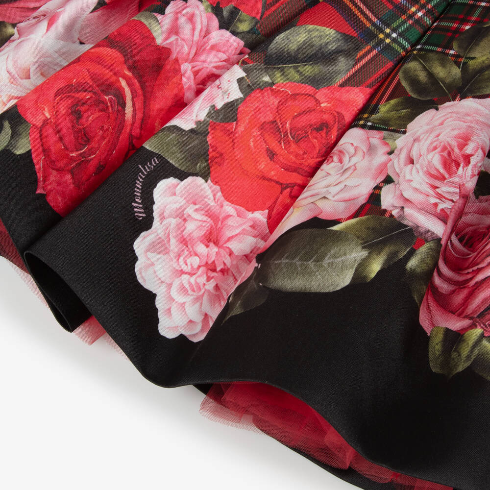 Monnalisa-Платье красную в клетку тартан с розами | Childrensalon