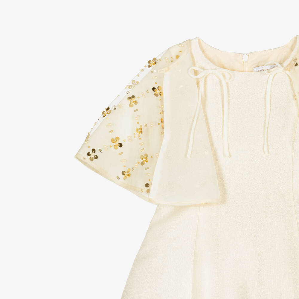 Monnalisa-فستان كيب لون ذهبي لامع للبنات | Childrensalon