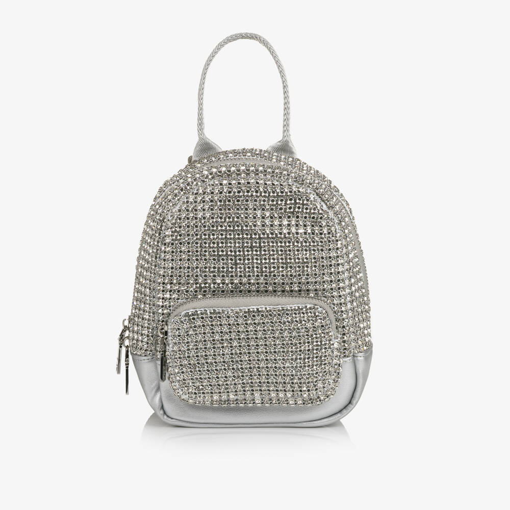 Monnalisa-Girls Silver Rhinestones Mini Backpack (18cm) | Childrensalon