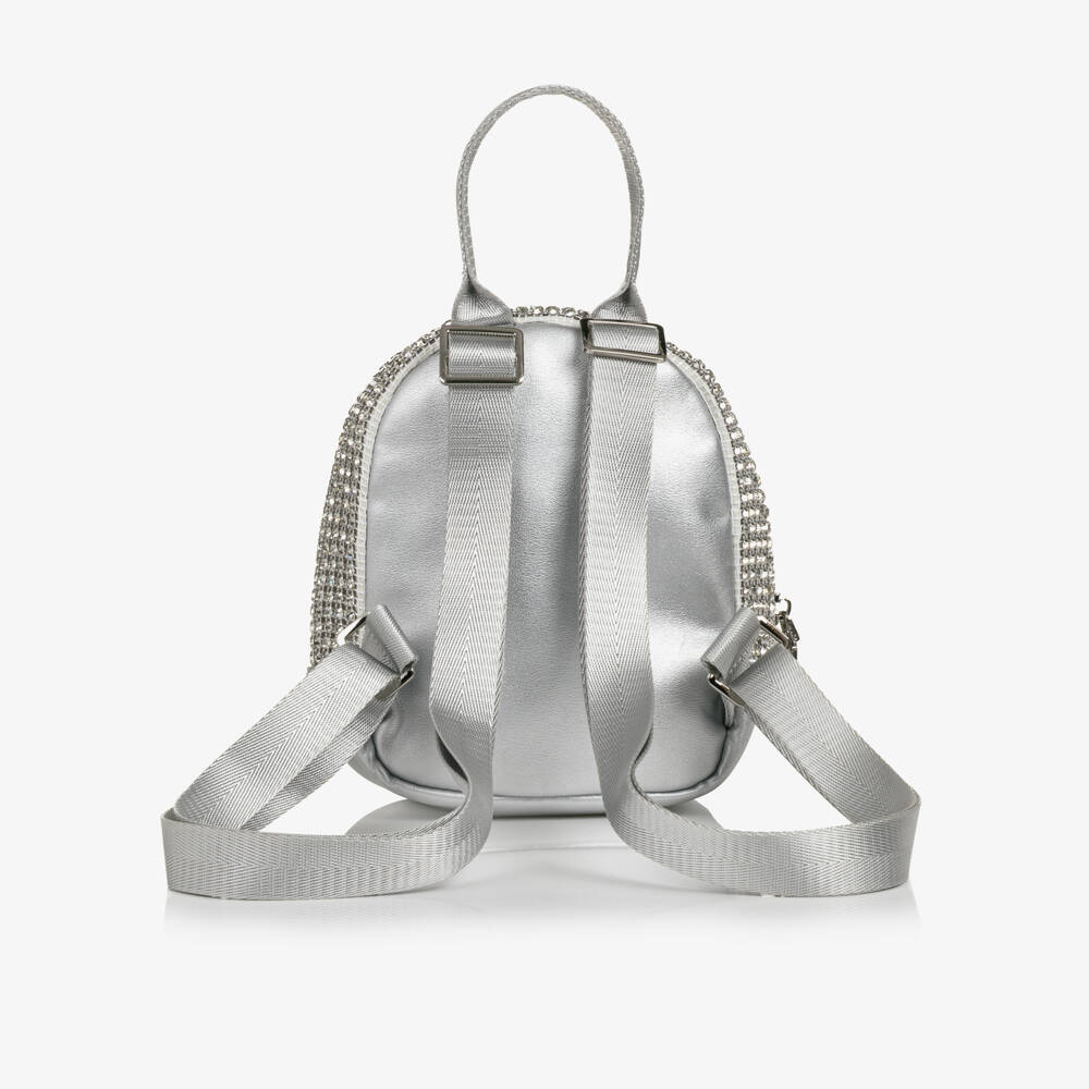 Monnalisa-Girls Silver Rhinestones Mini Backpack (18cm) | Childrensalon