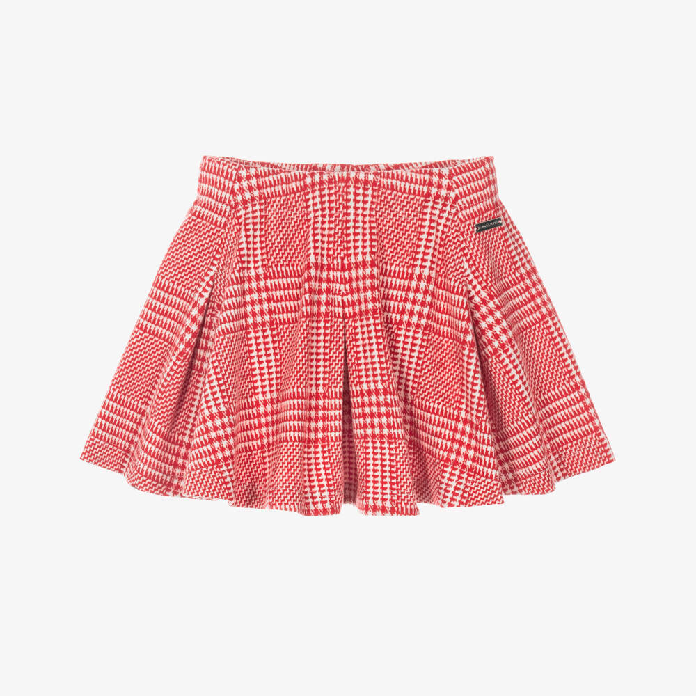 Monnalisa-Girls Tomato Red & White Check Skirt | Childrensalon