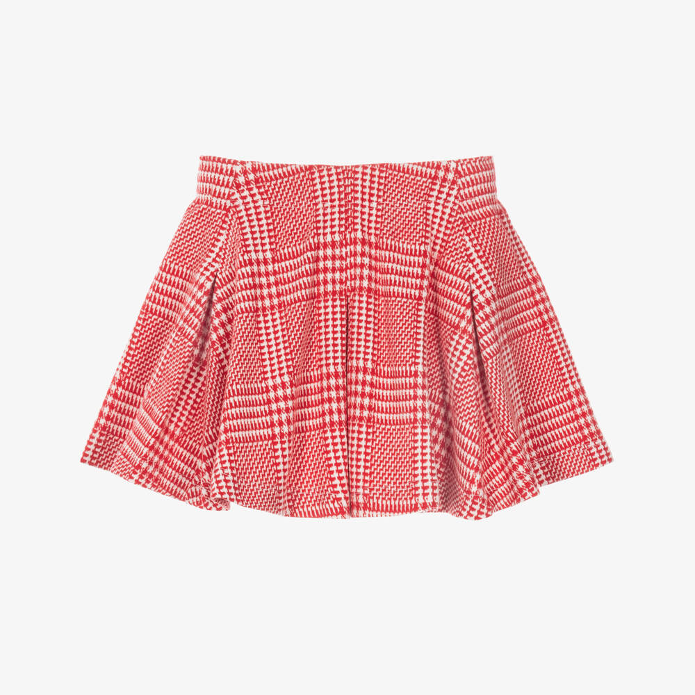 Monnalisa-Girls Tomato Red & White Check Skirt | Childrensalon