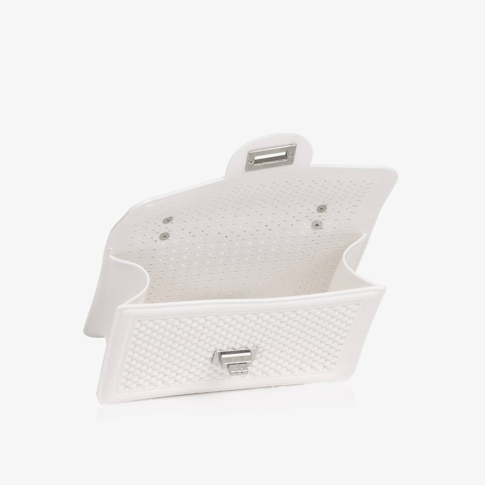 Monnalisa-Girls White Bead Bag with Silver Chain Handle (18cm) | Childrensalon